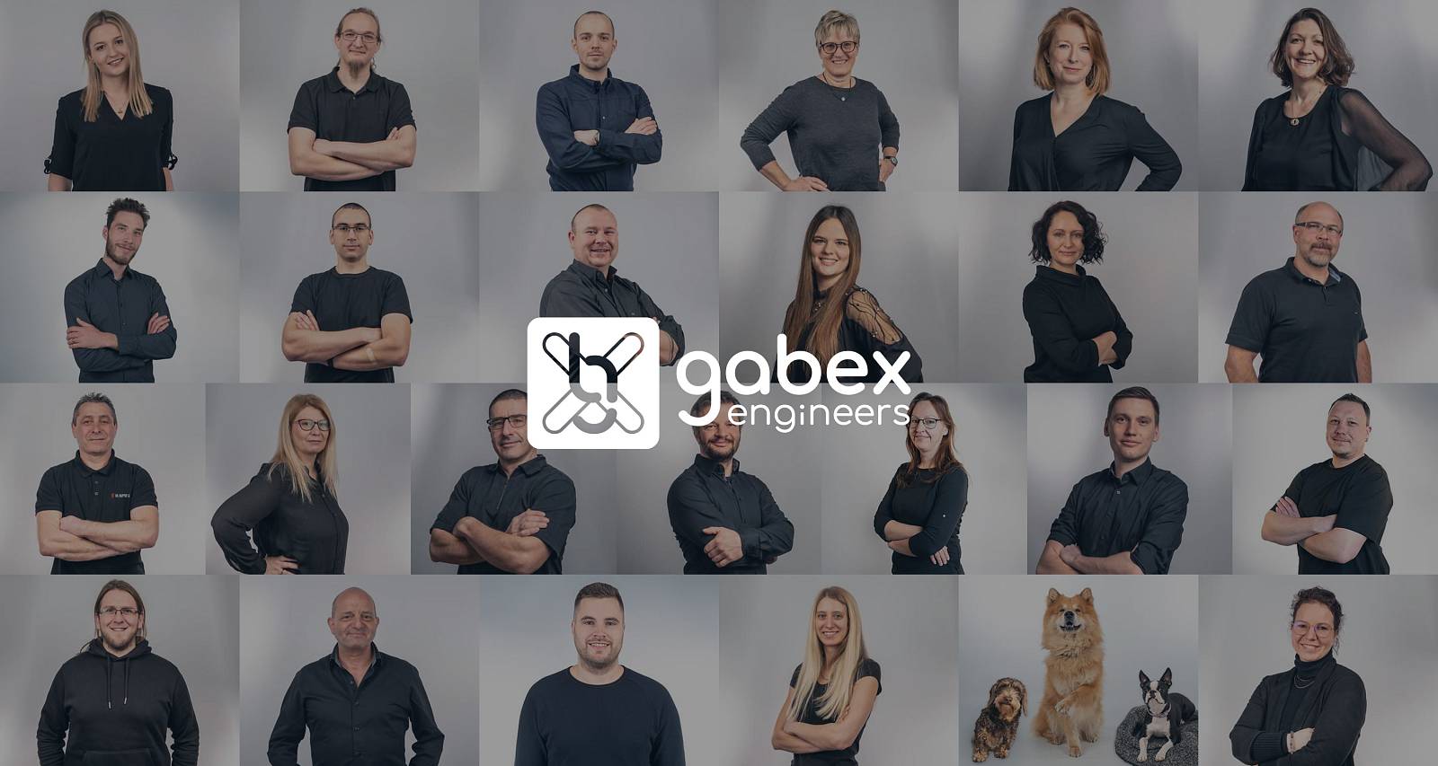 Collage vom Team von gabex engineers mit Logo davor