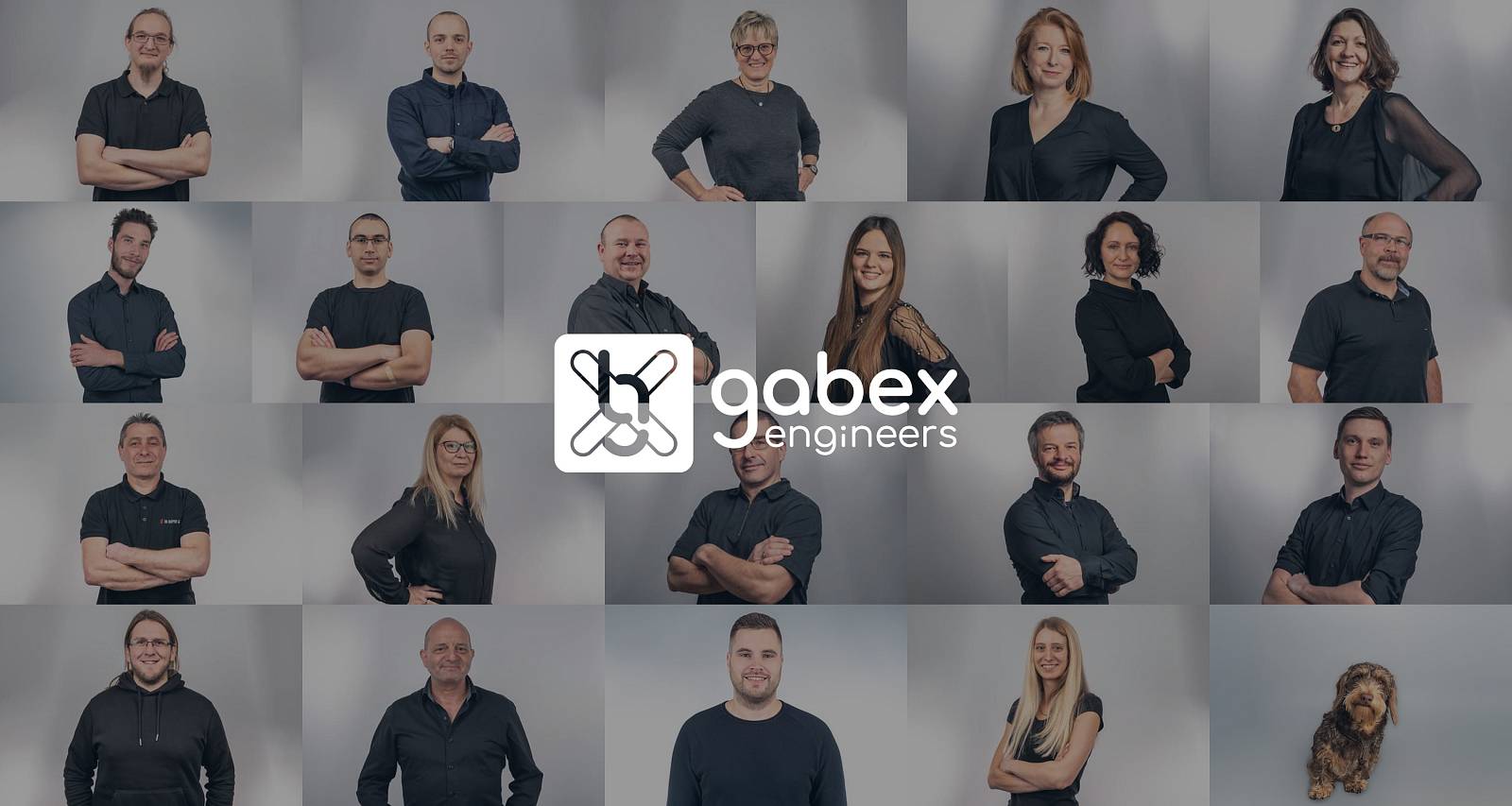 Collage vom Team von gabex engineers mit Logo davor